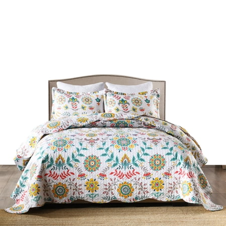 MarCielo 3 Piece Bohemian Lightweight Quilt Set Rustic Lodge Cabin Quilt Quilted Bedspread Printed Quilt Bedding Throw Blanket Coverlet Lightweight Bedspread A96