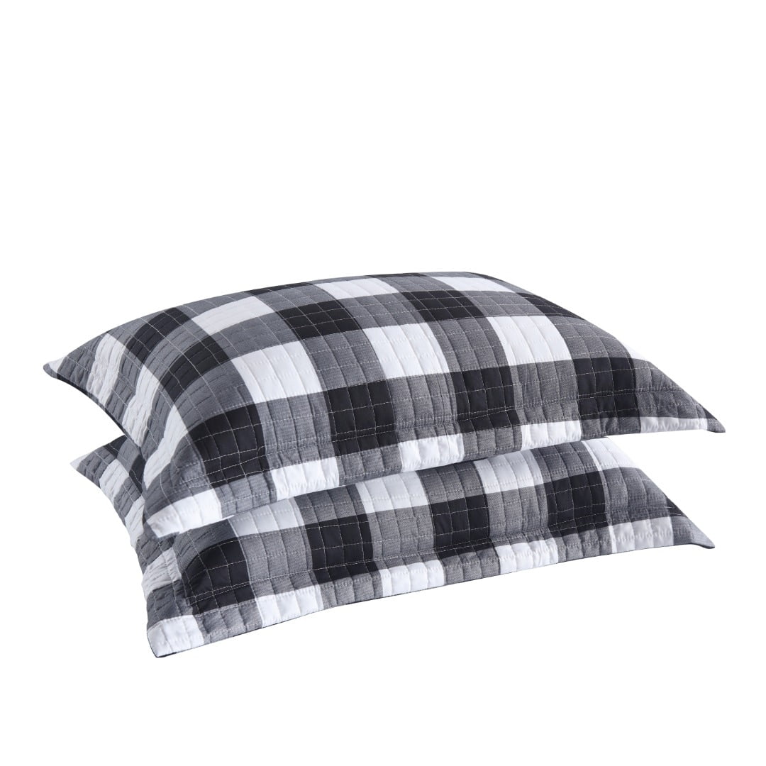 Buffalo Check White and Black Polyester Standard Pillow Shams