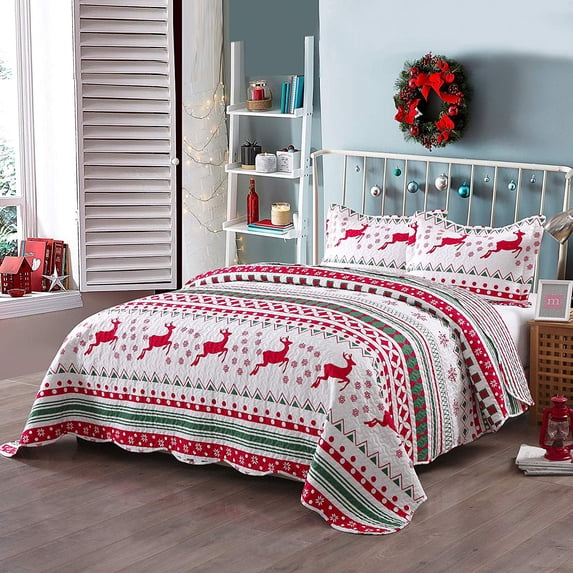 MarCielo Christmas Microfiber Quilt Set, Full/Queen, -Lightweight, 3 Count