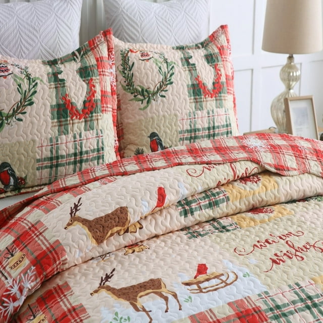 MarCielo Oversized Christmas Winter Quilt Bedspread Set - King Size ...