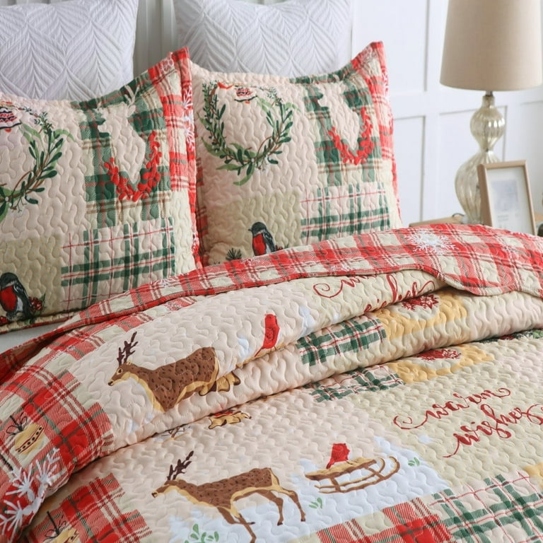 MarCielo Christmas Quilt Set Bedspread Set King