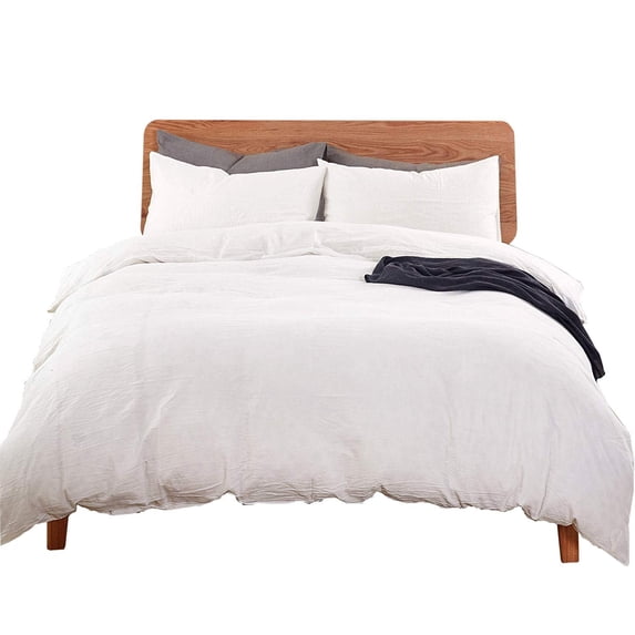 MarCielo Cotton Duvet Cover Set 3 Piece 100% Washed Cotton Duvet Cover 1 Duvet Cover + 2 Pillowcases Solid (White, King)