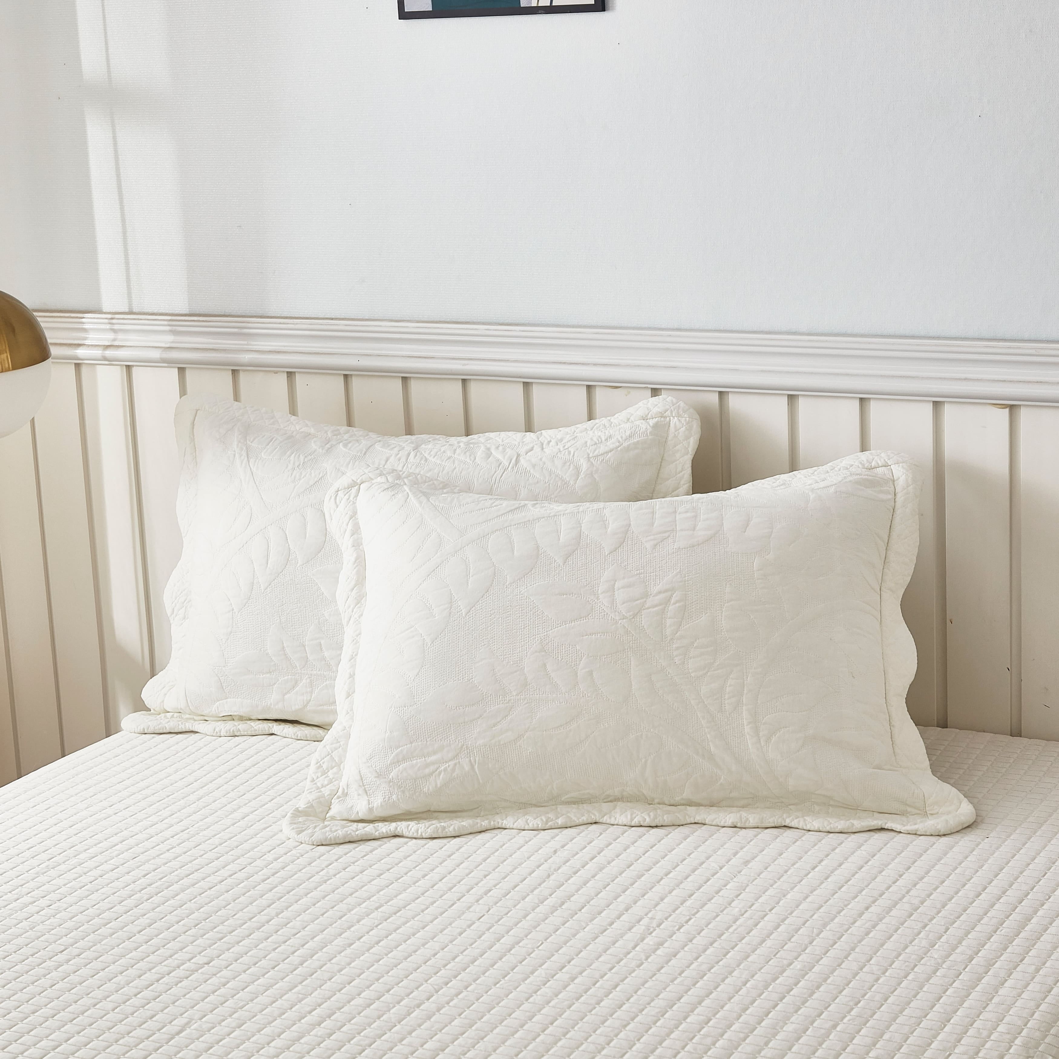 Soft White Cotton Embroidered King Pillow Shams Set