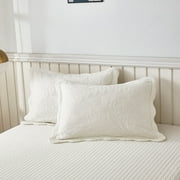 MarCielo Embroidered Farmhouse Pillow White Quilted Pillow Shams Cotton, Zip Closure (2 Count)