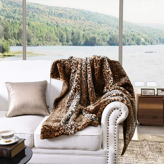 MarCielo Faux Fur Throw Blanket Leopard Bed Blanket 50"x70" Super Soft Warm Reversible with Flannel Fleece Fuzzy Printed Blanket