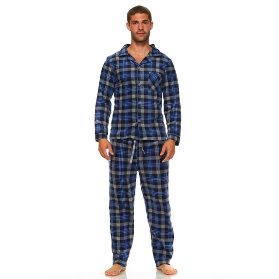 MarCielo Men's Fleece Pajamas, Classic Premium Plaid Flannel Fleece Pajama Set Sleepwear (XL, Blue Small Check)