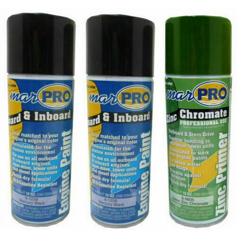 MarPro MerCruiser 2 Black Spray Paint 1 Green Zinc Chromate Primer Kit