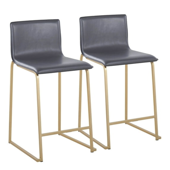 Mara 26" Contemporary Counter Stool In Gold Metal And Grey Faux Leather - Set Of 2