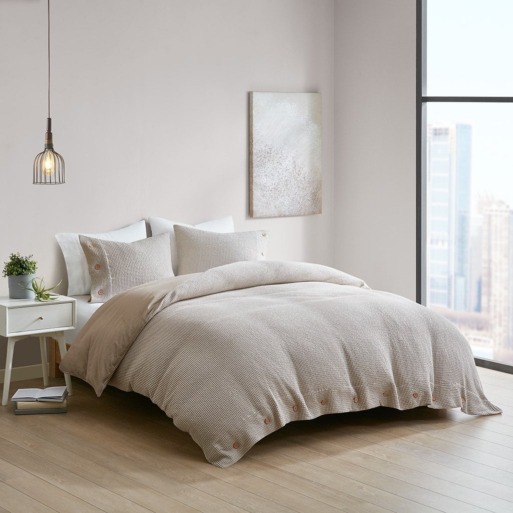 Full Tan Microfiber Waffle Weave Comforter Set