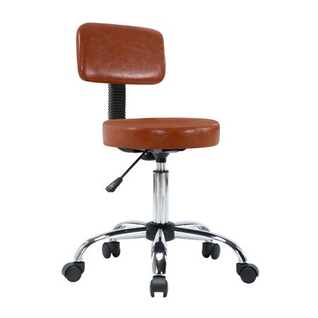 Mara Adjustable Height Drafting Stool with Wheels and Backrest, Space-Saving Faux Leather Rolling Stool Caramel
