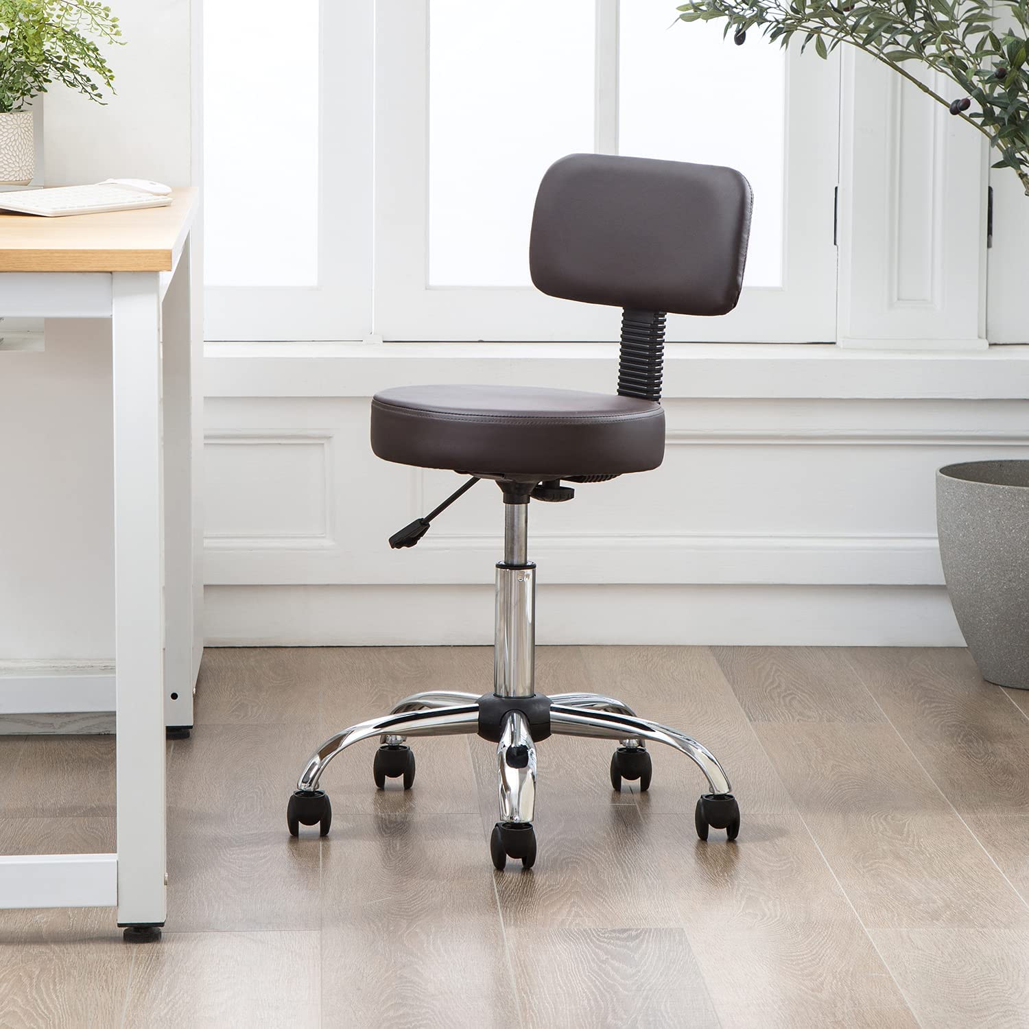 Mara Adjustable Stool With Wheels And Backrest Office Rolling Stools