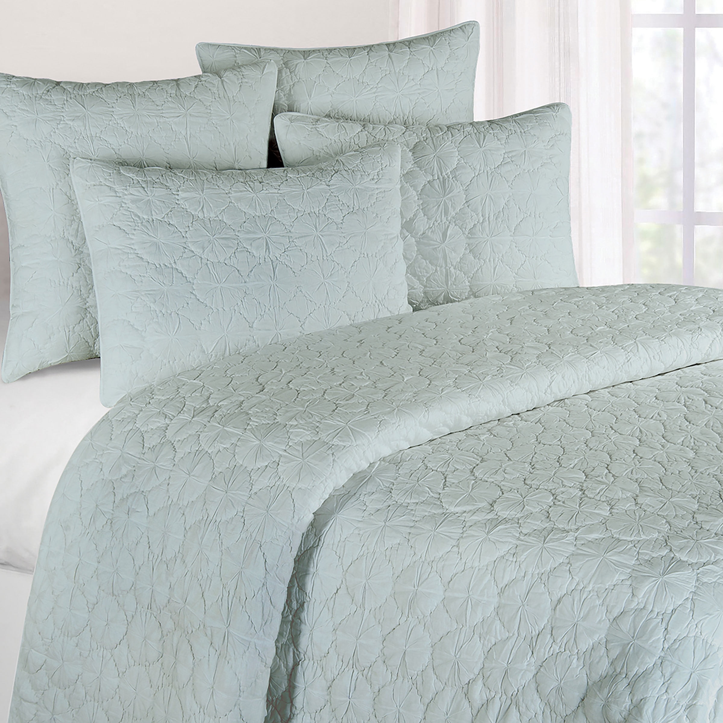 Mara Blue Cotton Twin Reversible Quilt Set