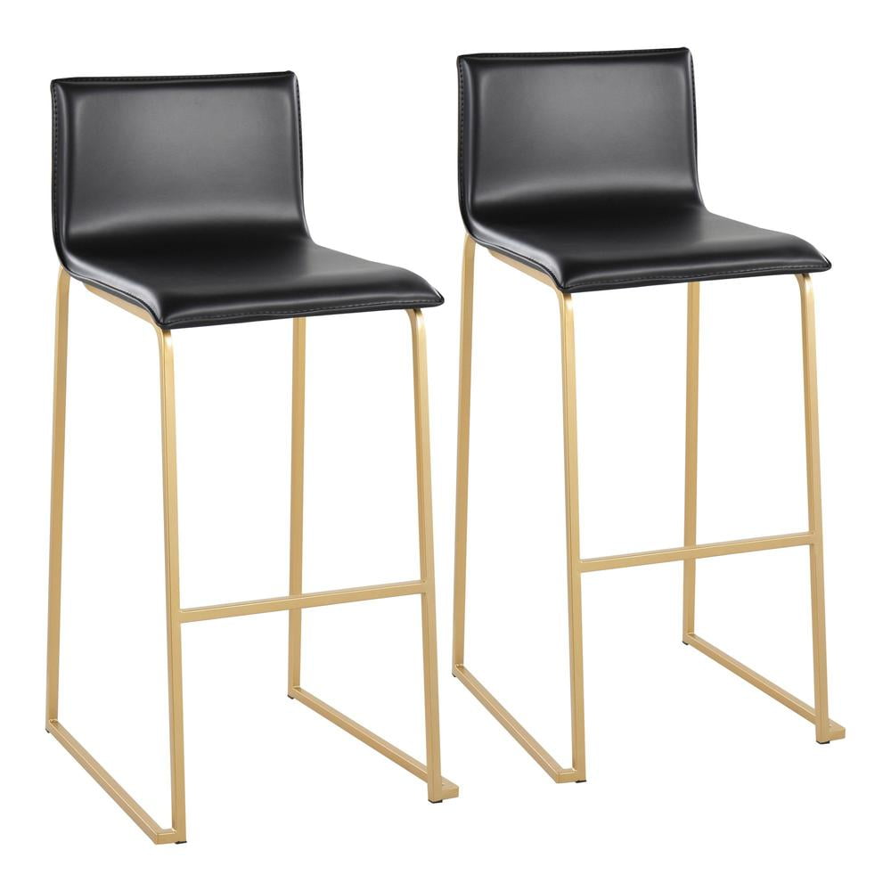 Set of 2 Gold Steel and Black Faux Leather Barstools