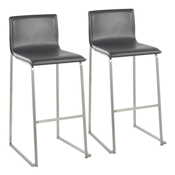 Mara Contemporary Barstool In Stainless Steel And Grey Faux Leather - Set Of 2