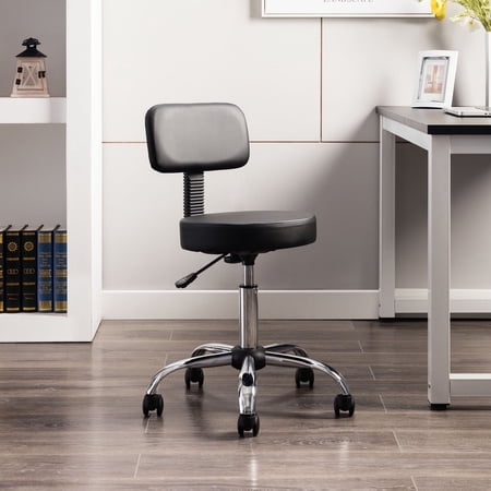 Mara Height Adjustable Drafting Stool with Wheels and Backrest, Space-Saving Rolling Stool with Backrest, Faux Leather Drafting Stool, Swivel Stool with Wheels, Shop Stool by Naomi Home - Black