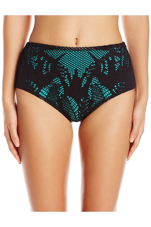 Floral Jacquard High Waist Bikini Bottoms X-Small Black