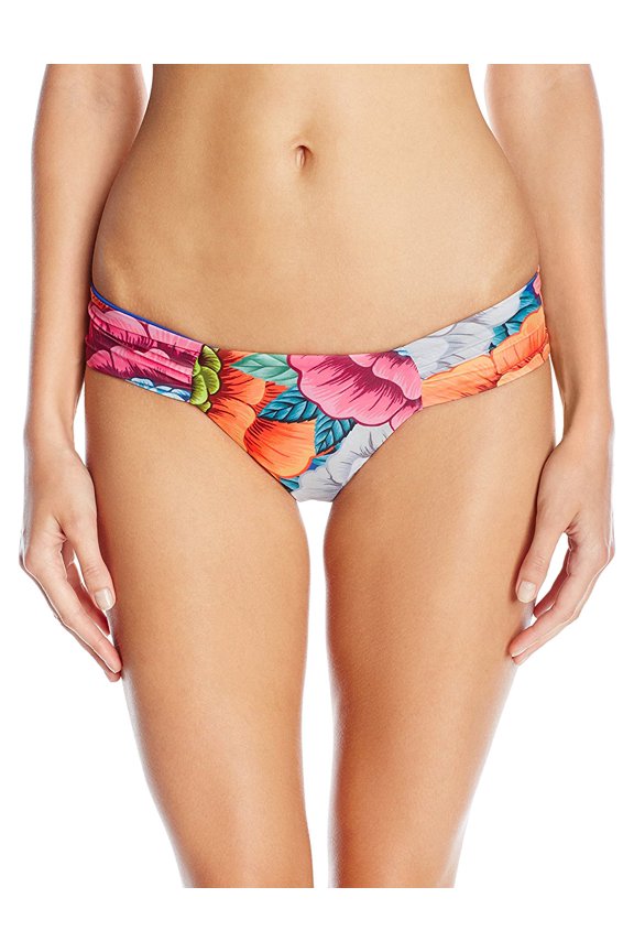 Side Ruched Bikini Bottoms X-Small Blue Floral