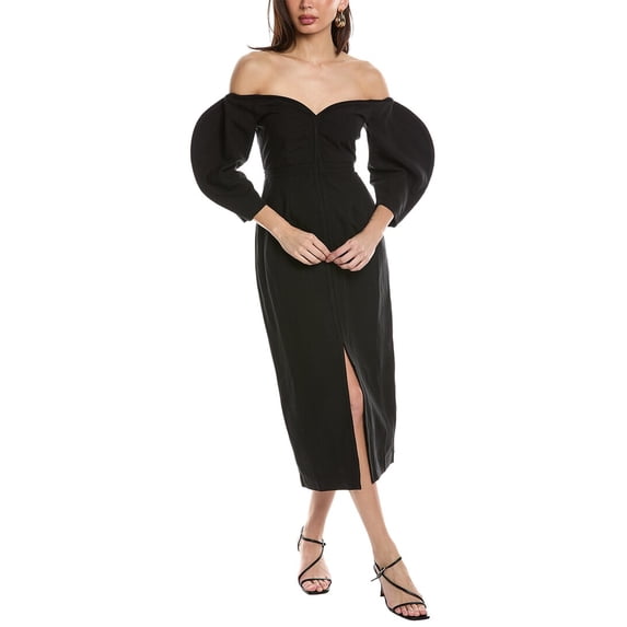 Mara Hoffman womens Leonara Linen-Blend Midi Dress, 0, Black