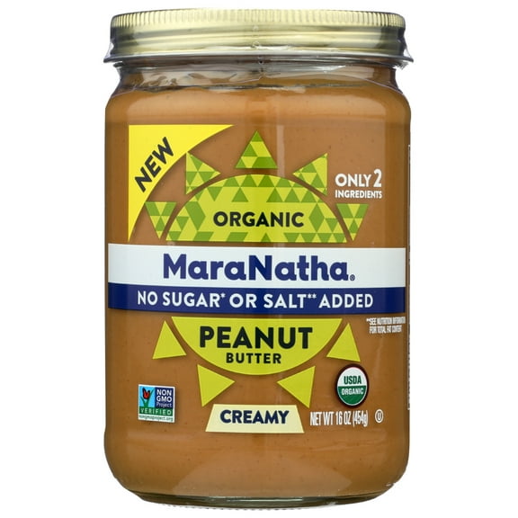 MaraNatha Organic Creamy No Sugar No Salt Added Peanut Butter Spread, 16 oz Pack Of 6