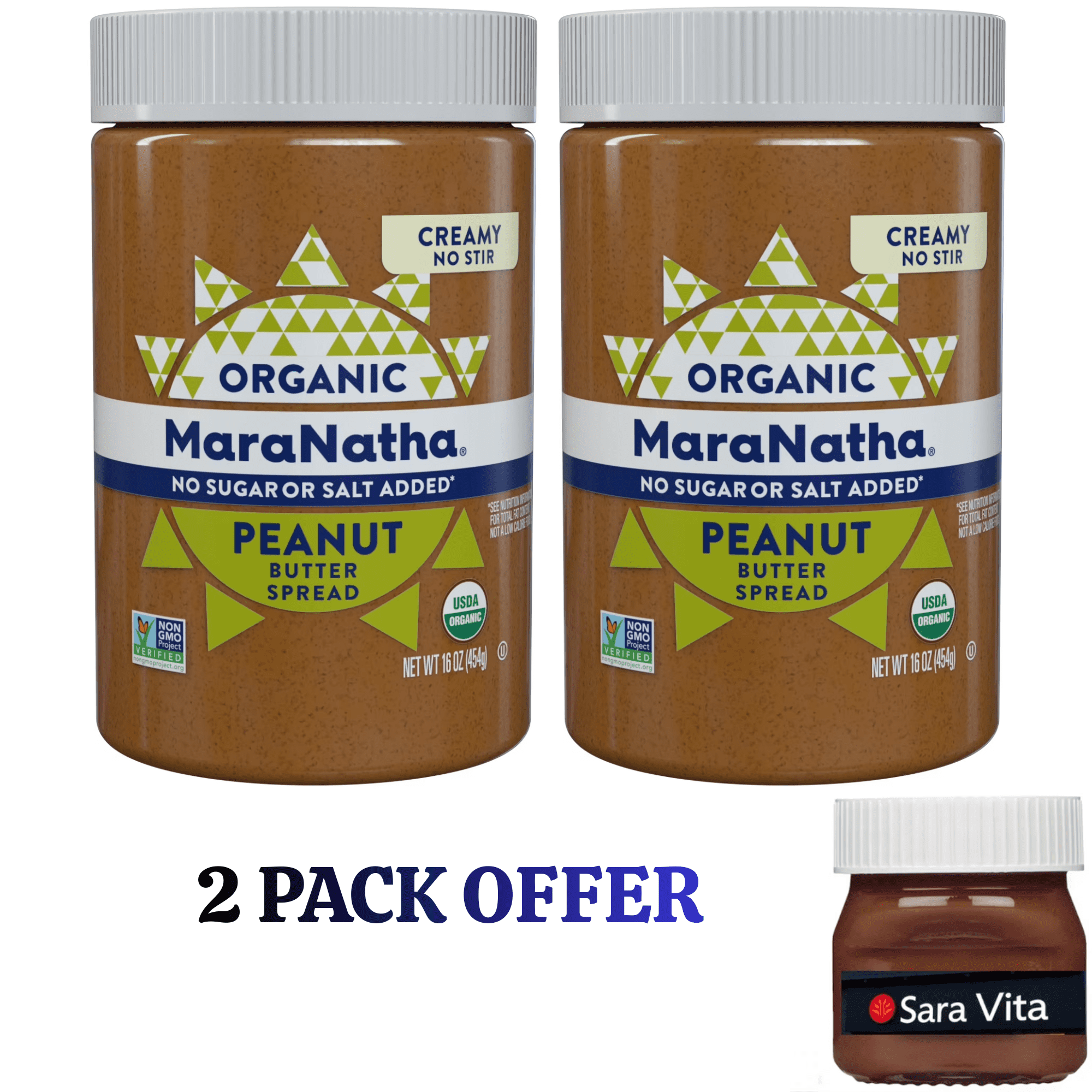 MaraNatha Organic Creamy No Sugar No Salt Peanut Butter Spread, 16 oz
