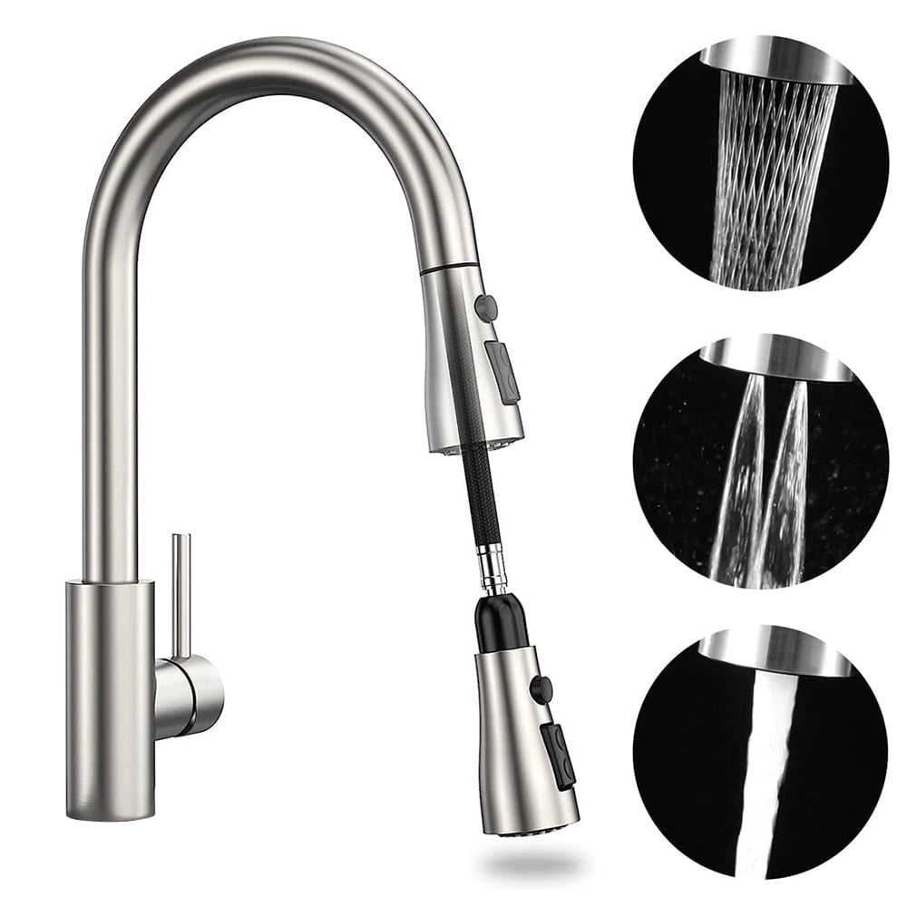 Maraawa Kitchen Faucet Pull Down Sprayer Single Handle High Arc Stainless Steel Kitchen Sink
