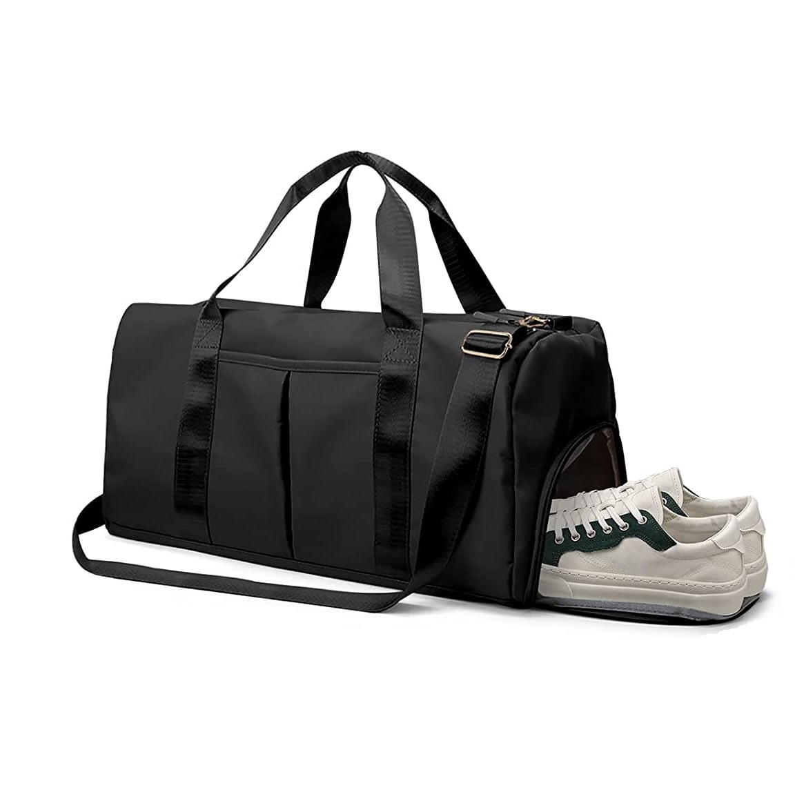 Maraawa Large Black Duffle Gym Bag with Wet Pocket & Shoe Compartment