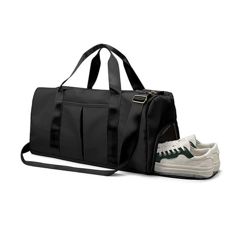 Maraawa Sports Gym Bag Duffel Bag with Wet Pocket Shoes Compartment for Travel Weekend Getaway 17" Black