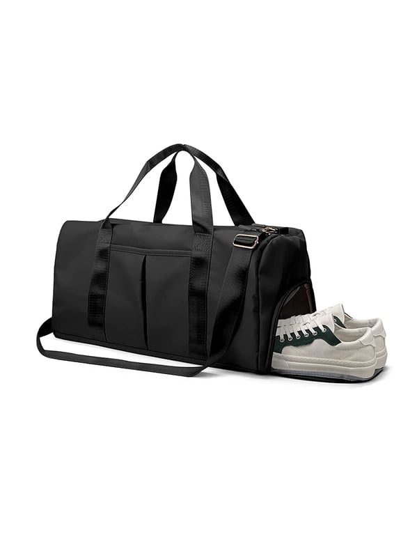 Sports Gym Bag Duffel Bag with Wet Pocket Shoes Compartment for Travel Weekend Getaway 17" Black