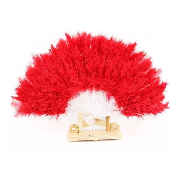 Marabou Feather Fan 20s Vintage Folding Fan Flapper Hand Fan for Costume Dancing Show Tea Party Wedding Decoration (Red-Red Rib)