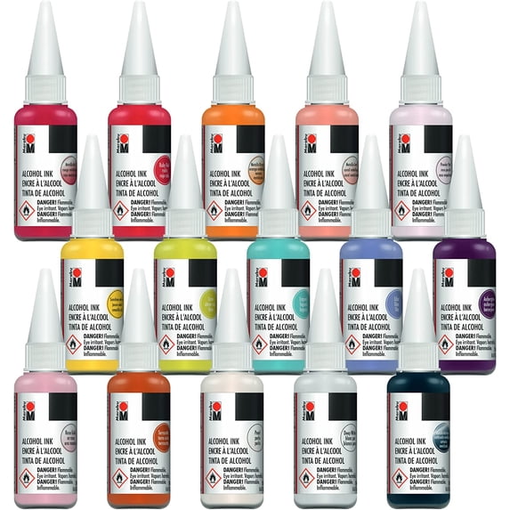 Marabu Alcohol Ink Set, 15 Basic and Metallic Alcohol Inks, 20ml, 2021 ...