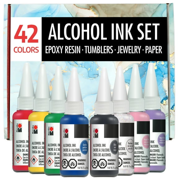 Marabu Alcohol Ink Set, 42 Colors Vibrant and Metallic Alcohol Ink Paint, 20ml
