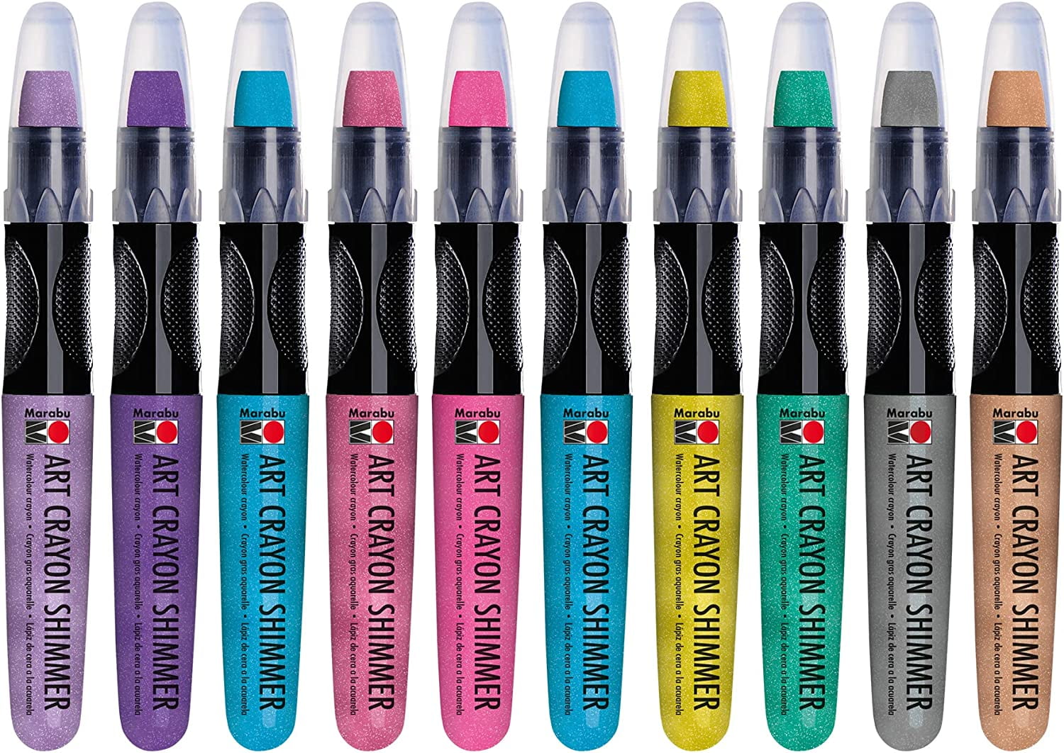 Marabu Art Crayons Shimmer, Set of 10 Watercolor Crayons for Mixed