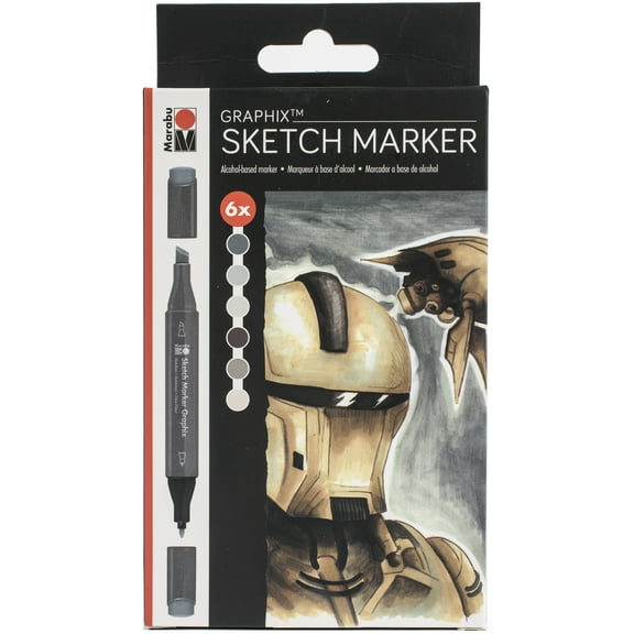 Marabu Graphix Sketch Marker Set, 6-Colors, Alpha Robot