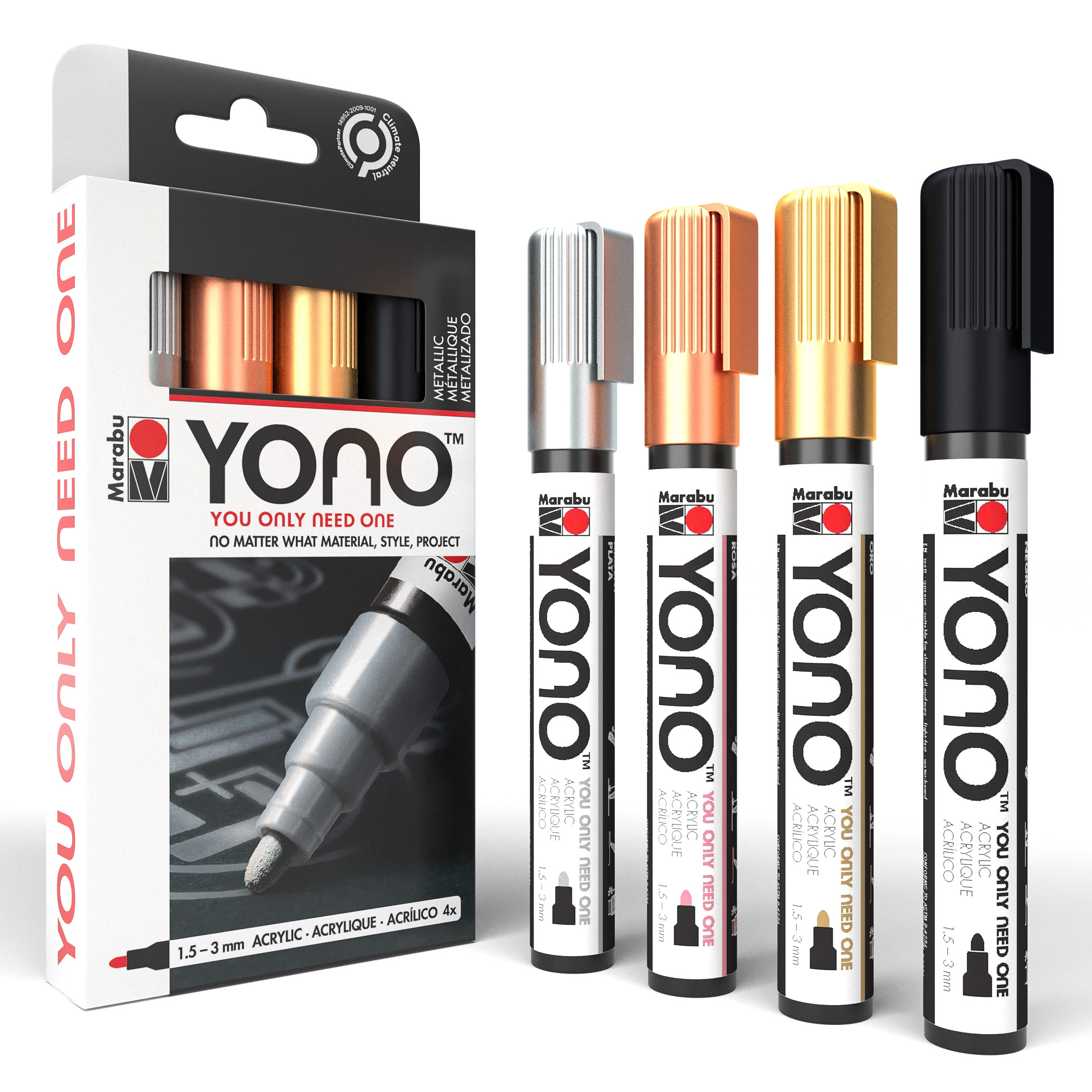 Marabu YONO Metallic Paint Markers, 6 Metallic Paint Pens, 3mm Tip 