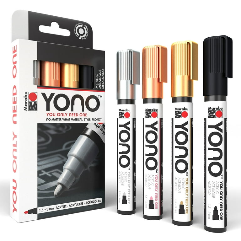 Marabu YONO Metallic Paint Markers, 6 Metallic Paint Pens, 3mm Tip 