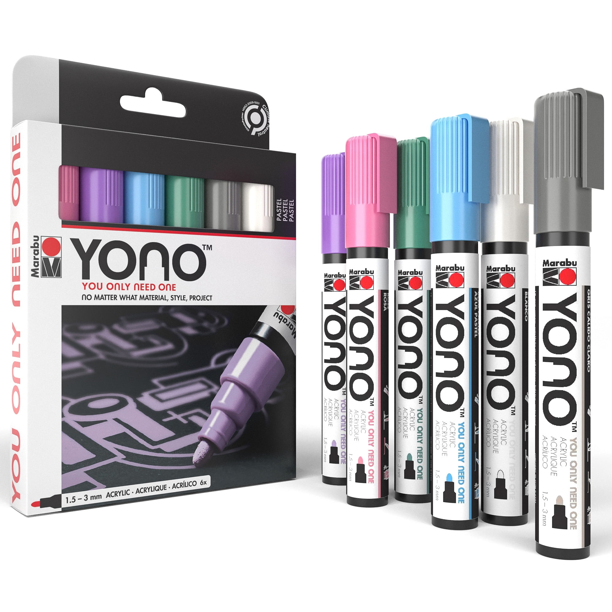 Marabu YONO Pastel Paint Markers, 6 Pastel Paint Pens, 3mm Tip