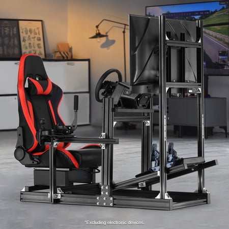 Marada 4080 Aluminum Alloy Racing Simulator Cockpit, TV Mount and Red Seat, compatible with multiple brands of devices; steering wheel, pedals, and shifter NOT INCLUDED