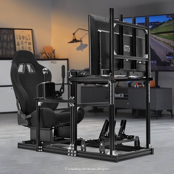 Marada 3060 Aluminum Racing Sim Cockpit with Seat & TV Stand Fit Logitech G920 G923 G29 Ferrari 488