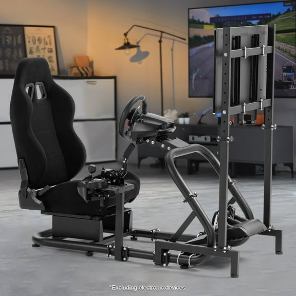 Marada Driving Simulator Cockpit with Monitor Stand & Black Seat Fit for G923 G920 T500,FANTEC