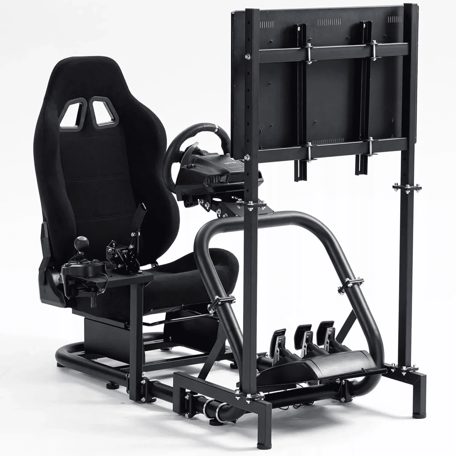 Marada Racing Sim Wheel Gaming Cockpit with Monitor Stand & Black Seat ...