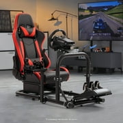 Marada Racing Cockpit Frame with Red Seat Upgrade Stable Racing Wheel Stand Fit for Logitech Thrustmaster T80 T150 PC