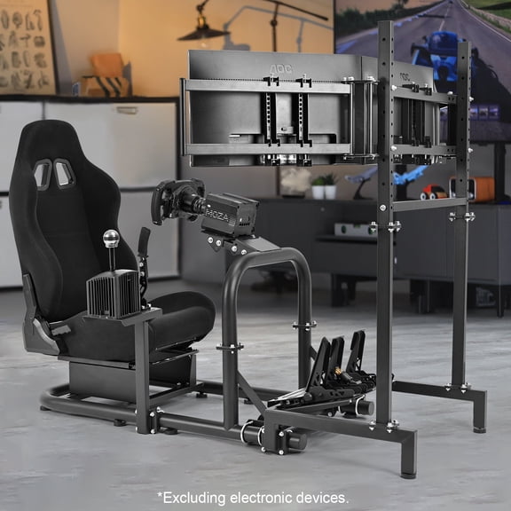 Marada Racing Sim Cockpit with Triple Monitor Stand & Seat Fits Logitech G923 G29 Thrustmaster Fanatec