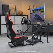 Marada Racing Simulator Cockpit with Red Seat & Single Screen TV Mount, Compatible with Logitech/Thrustmaster Bases. Wheel, Pedals, Shifter Not Included