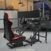 Marada Racing Simulator Cockpit With Red Seat and Triple Monitor Mount, Compatible with Logitech & Thrustmaster. Steering Wheel, Pedals, and Shifter Not Included.