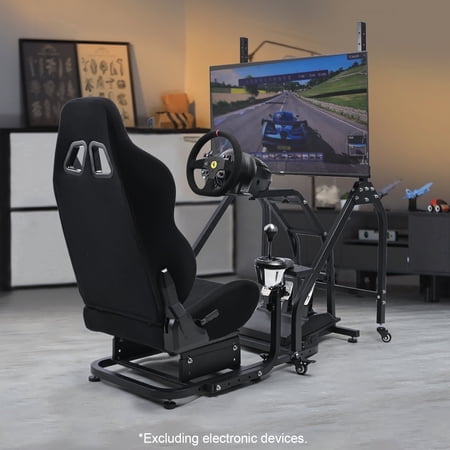 Marada Racing Simulator Cockpit Rig with Black Seat & Single-Monitor Mount ,Works with Logitech, Thrustmaster Electronic devices not included