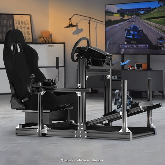 Marada Racing Simulator Cockpit With Black Comfortable Adjustable Seat Fit Logitech Fanatec Thrustmaster