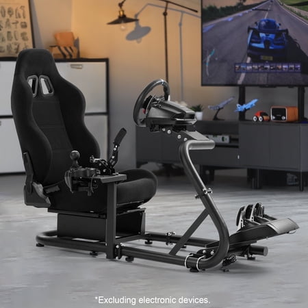 Marada Racing Simulator Cockpit with Black Seat Adjustable Fit Logitech G25 G27 G29 G920