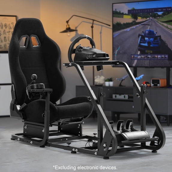 Marada Racing Simulator Cockpit with Black Seat and Wheel Stand Fit Logitech G25 G27 G29 G920