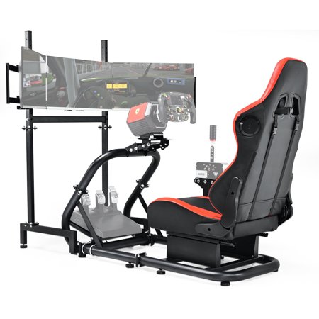 Marada Racing Simulator Cockpit with Bluetooth Speakers Seat & Triple Monitor Stand Fit for Logitech/Thrustmaster/Fanatec G29/G920/G923/T248/T300