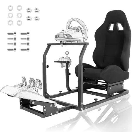Marada Racing Simulator Cockpit with Gaming Chair Fits Logitech G25 G27 G29 G920 Racing Wheel Stand